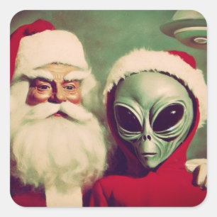 Sinterklaas met Space Alien UFO Kerstmis Vierkante Sticker