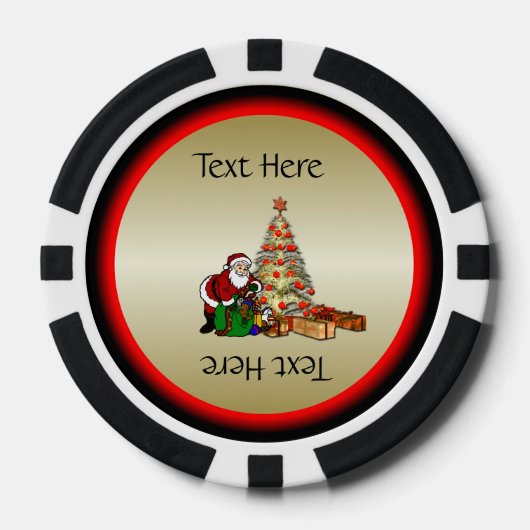 Sinterklaas met speelgoed onder kerstboom poker chips (Voorkant)