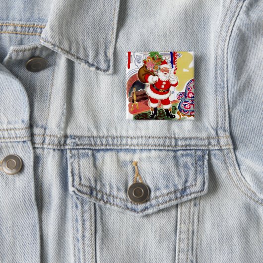 Sinterklaas met speelgoed vierkante button 5,1 cm (In situ)