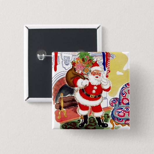 Sinterklaas met speelgoed vierkante button 5,1 cm (Voorkant /achterkant)