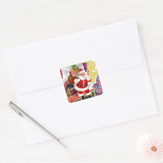 Sinterklaas met speelgoed vierkante sticker (Envelop)