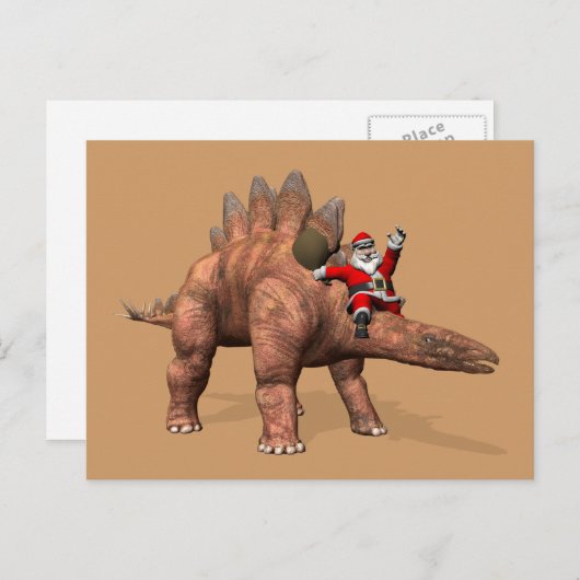 Sinterklaas met stegosaurus feestdagenkaart (Voorkant / Achterkant)
