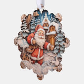 Sinterklaas met tas op winter dorp nacht ornament kaart (Links)