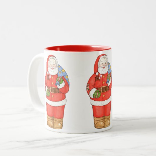 Sinterklaas met tas tweekleurige koffiemok (Voorkant links)