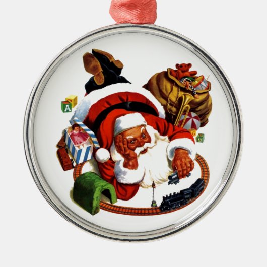 Sinterklaas met treinen metalen ornament (Voorkant)