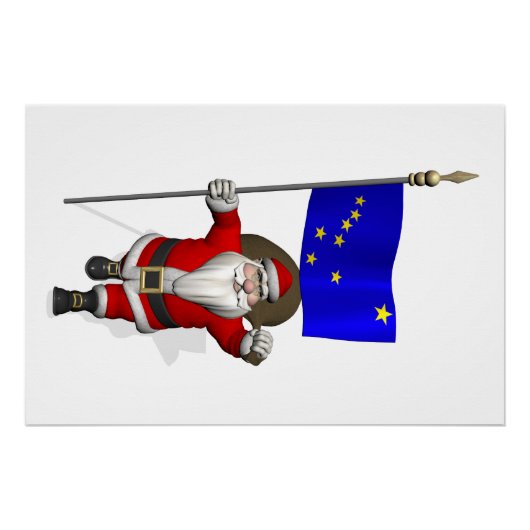 Sinterklaas met vlag van Alaska Perfect Poster (Voorkant)