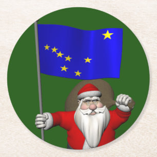 Sinterklaas met vlag van Alaska Ronde Kartonnen Onderzetter