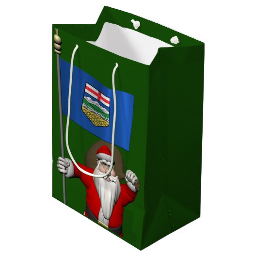 Sinterklaas met vlag van Alberta Medium Cadeauzakje (Voorkant Gekanteld)