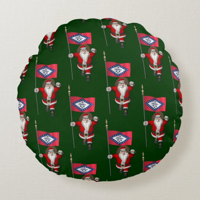 Sinterklaas met vlag van Arkansas Rond Kussen (Voorkant)