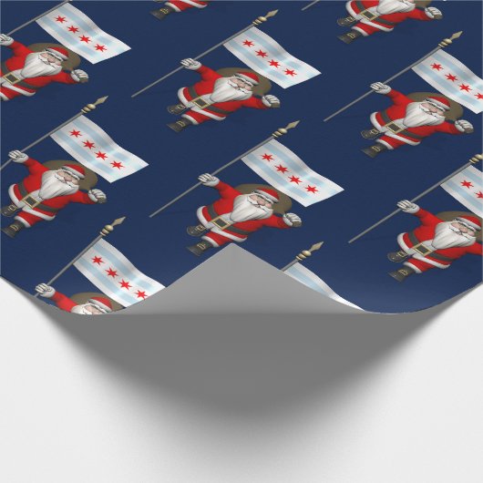 Sinterklaas met vlag van Chicago Cadeaupapier (Hoek)