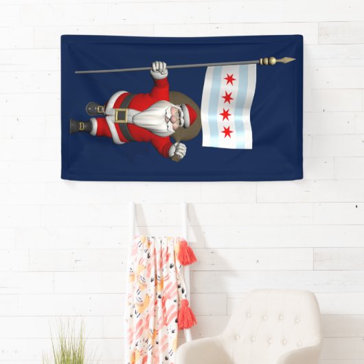Sinterklaas met vlag van Chicago Spandoek (Insitu)