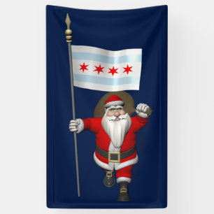 Sinterklaas met vlag van Chicago Spandoek