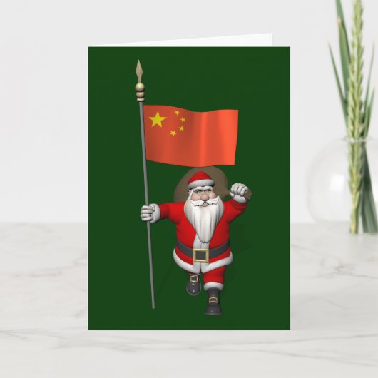 Sinterklaas met vlag van China Feestdagen Kaart (Voorkant)