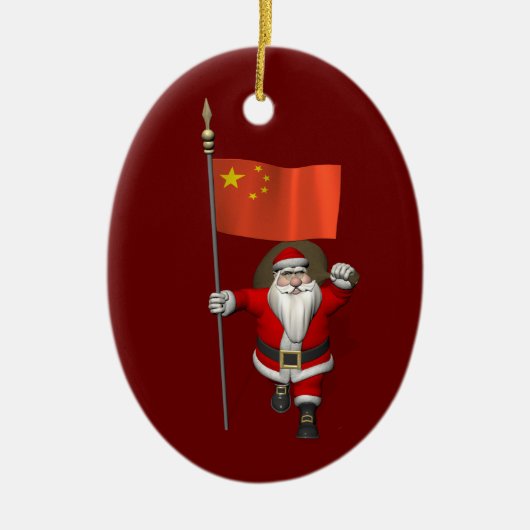 Sinterklaas met vlag van China Keramisch Ornament (Voorkant)