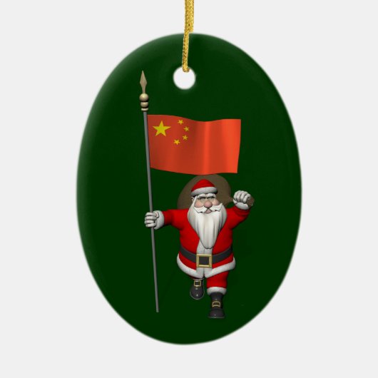 Sinterklaas met vlag van China Keramisch Ornament (Voorkant)