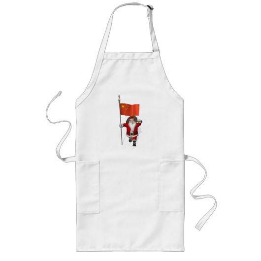 Sinterklaas met vlag van China Lang Schort (Voorkant)