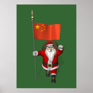 Sinterklaas met vlag van China Poster