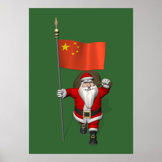 Sinterklaas met vlag van China Poster (Voorkant)
