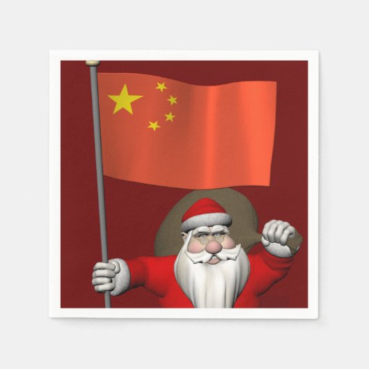 Sinterklaas met vlag van China Servet (Voorkant)