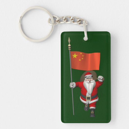 Sinterklaas met vlag van China Sleutelhanger (Voorkant)