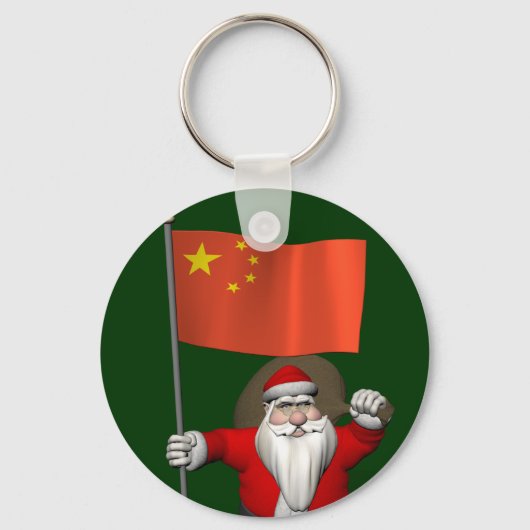 Sinterklaas met vlag van China Sleutelhanger (Voorkant)