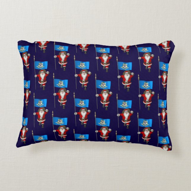 Sinterklaas met vlag van Connecticut Accent Kussen (Achterkant)