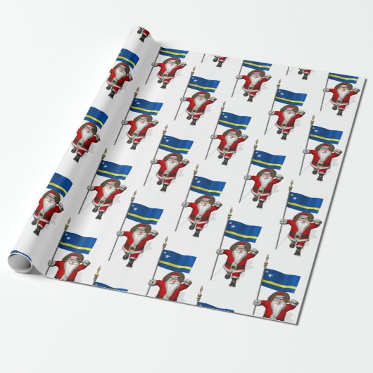 Sinterklaas met vlag van Curaçao Cadeaupapier (Uitgerold)