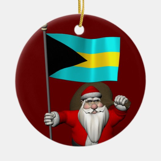 Sinterklaas met vlag van de Bahama's Keramisch Ornament (Voorkant)