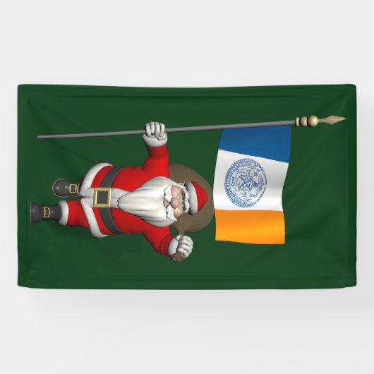 Sinterklaas met vlag van de stad New York Spandoek (Horizontaal)