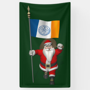 Sinterklaas met vlag van de stad New York Spandoek