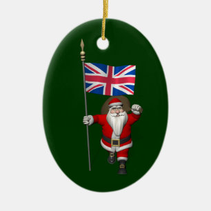 Sinterklaas met vlag van het Verenigd Koninkrijk Keramisch Ornament