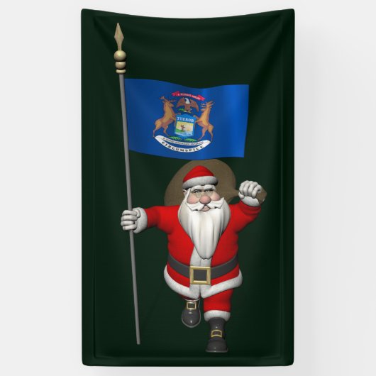 Sinterklaas met vlag van Michigan Spandoek (Verticaal)
