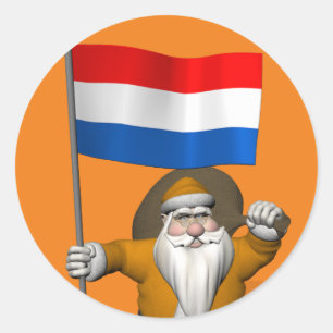 Sinterklaas met Vlag van Nederland Ronde Sticker