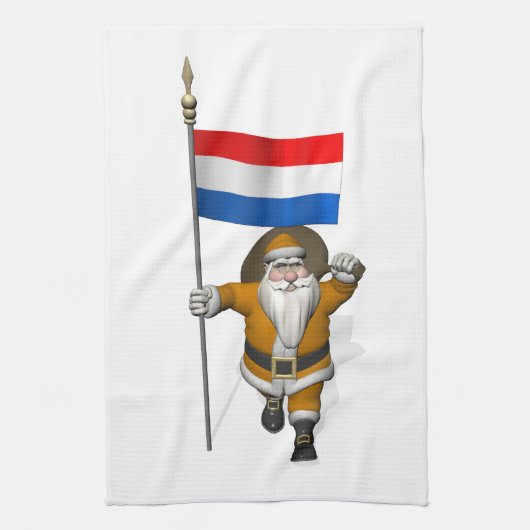 Sinterklaas met vlag van Nederland Theedoek (Verticaal)