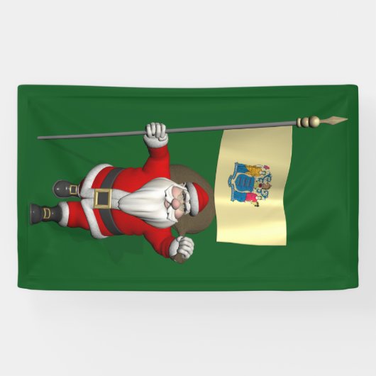 Sinterklaas met vlag van New Jersey Spandoek (Horizontaal)