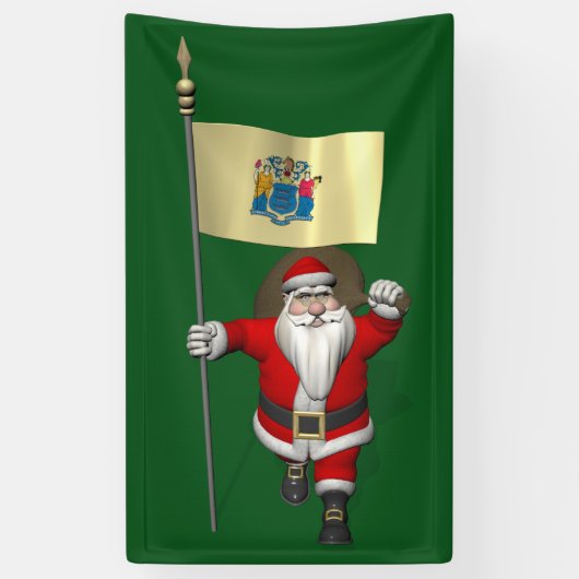 Sinterklaas met vlag van New Jersey Spandoek (Verticaal)