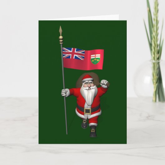 Sinterklaas met vlag van Ontario CDN Feestdagen Kaart (Voorkant)