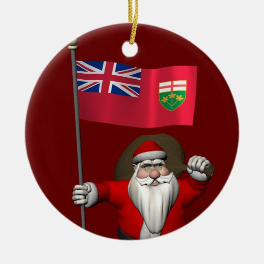 Sinterklaas met vlag van Ontario CDN Keramisch Ornament (Voorkant)