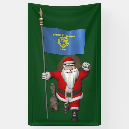 Sinterklaas met vlag van Oregon en bever Spandoek (Verticaal)