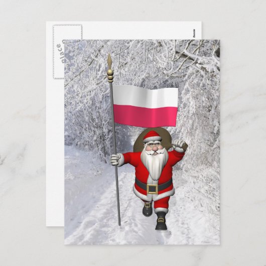 Sinterklaas met vlag van Polen Feestdagenkaart (Voorkant / Achterkant)
