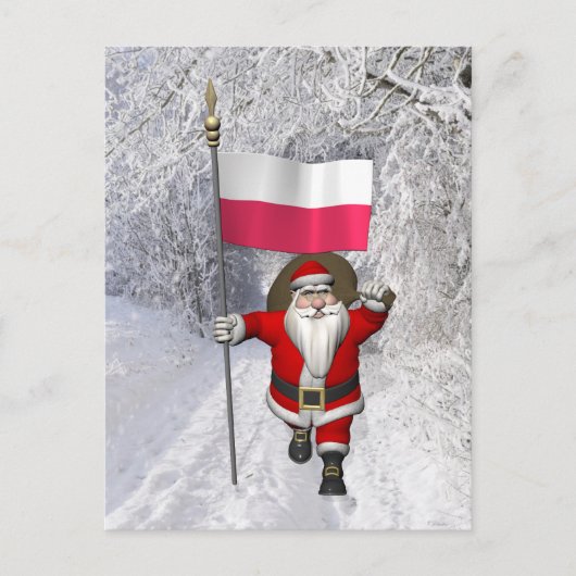 Sinterklaas met vlag van Polen Feestdagenkaart (Voorkant)
