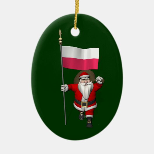 Sinterklaas met vlag van Polen Keramisch Ornament (Voorkant)