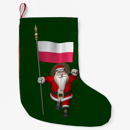 Sinterklaas met vlag van Polen Kleine Kerstsok (Voorkant)