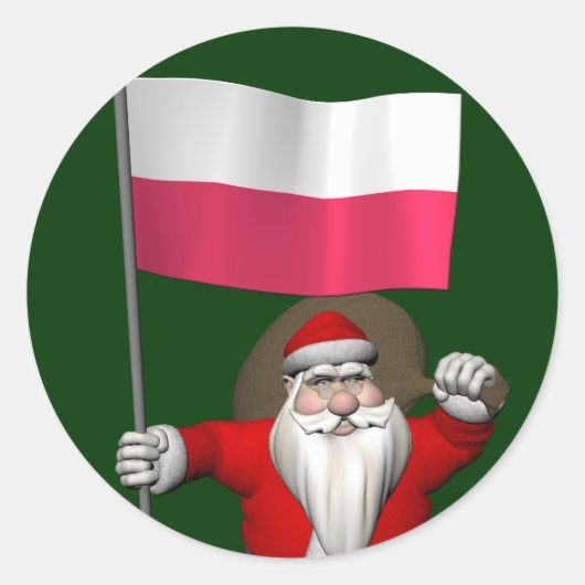 Sinterklaas met vlag van Polen Ronde Sticker (Voorkant)