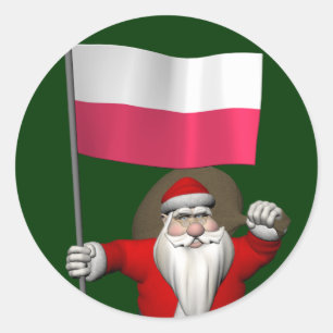 Sinterklaas met vlag van Polen Ronde Sticker