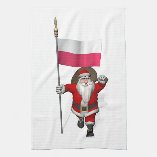 Sinterklaas met vlag van Polen Theedoek (Verticaal)