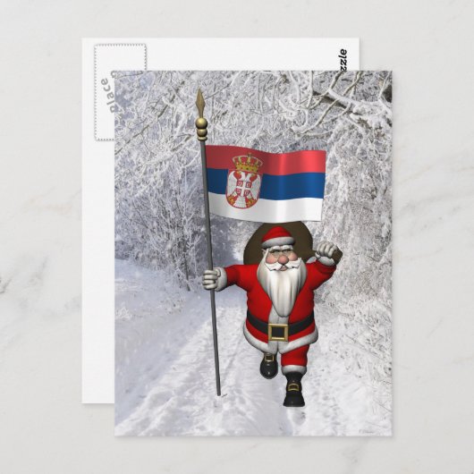 Sinterklaas met vlag van Servië Briefkaart (Voorkant / Achterkant)