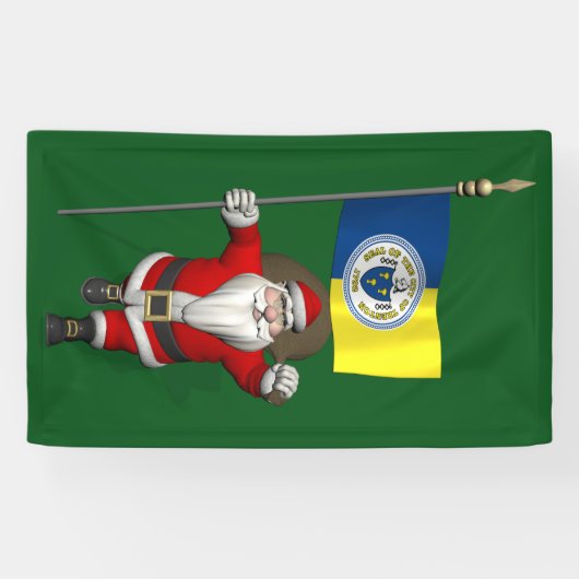 Sinterklaas met vlag van Trenton New Jersey Spandoek (Horizontaal)