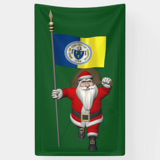 Sinterklaas met vlag van Trenton New Jersey Spandoek (Verticaal)
