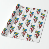 Sinterklaas met vlag van Zweden Cadeaupapier (Uitgerold)